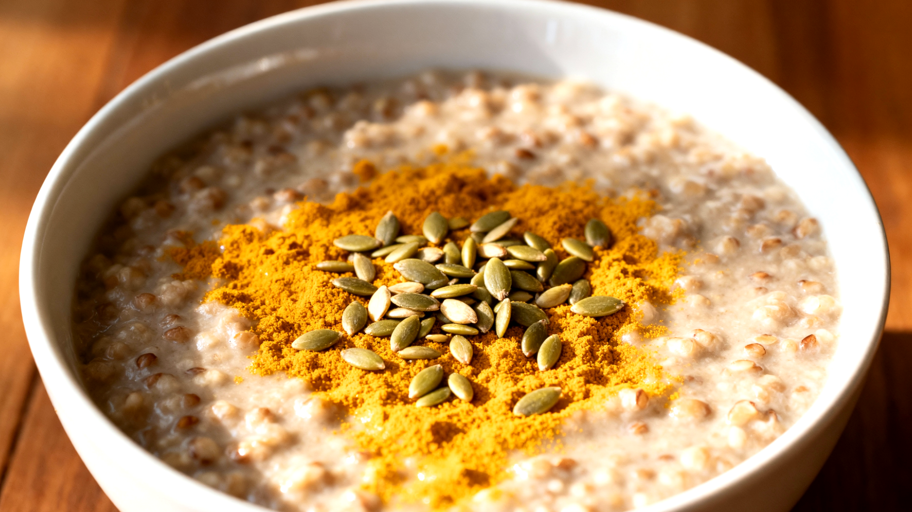Buchweizen-Porridge mit Kurkuma und Hanfsamen"