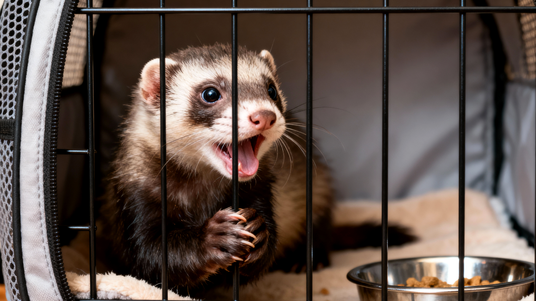 Frettchen zeigen während Reisen oft Stress und Angstzustände, die zu Verhaltensauffälligkeiten wie übermäßigem Kratzen, Unruhe oder Verweigerung der Nahrungsaufnahme führen können"
