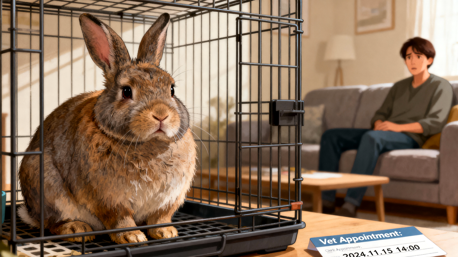 Kaninchen in der Wohnung benötigen regelmäßige tierärztliche Kontrollen, da Wohnungshaltung zu Bewegungsmangel, Verdauungsproblemen durch falsche Ernährung und Verhaltensstörungen führen kann, die ohne fachkundige Betreuung oft unentdeckt bleiben"