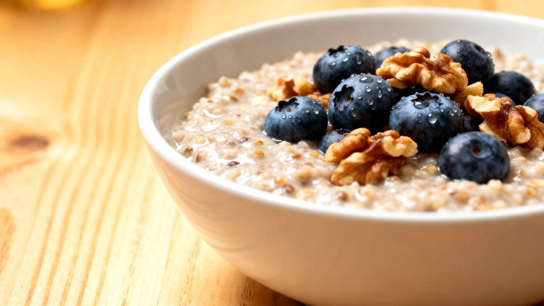 Quinoa-Buchweizen-Porridge mit Walnüssen und Blaubeeren"