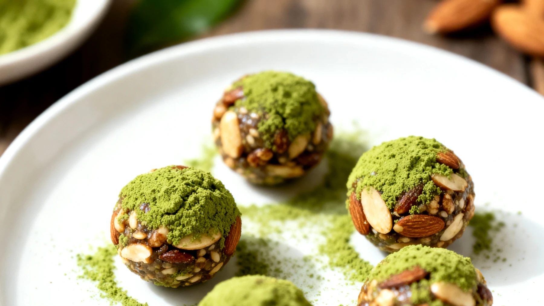 Tigernuss-Mandel-Energiebällchen mit Matcha"